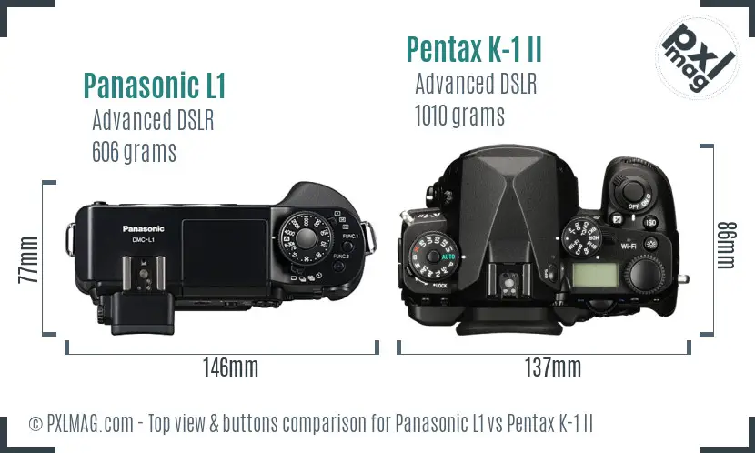 Panasonic L1 vs Pentax K-1 II top view buttons comparison
