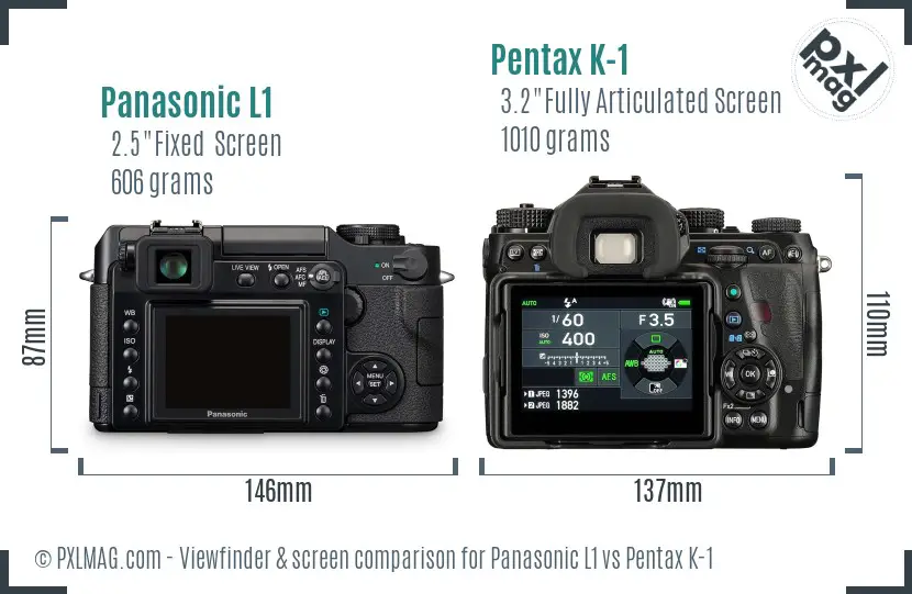 Panasonic L1 vs Pentax K-1 Screen and Viewfinder comparison