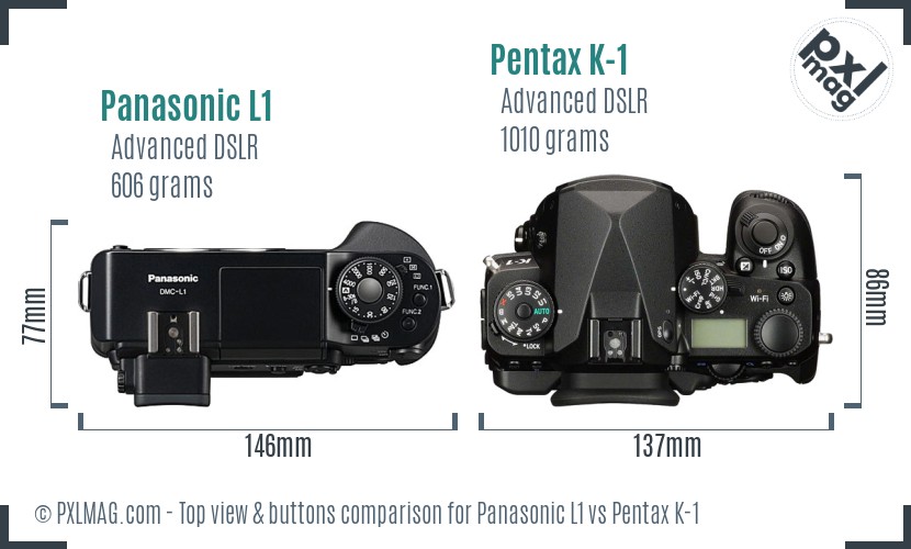 Panasonic L1 vs Pentax K-1 top view buttons comparison