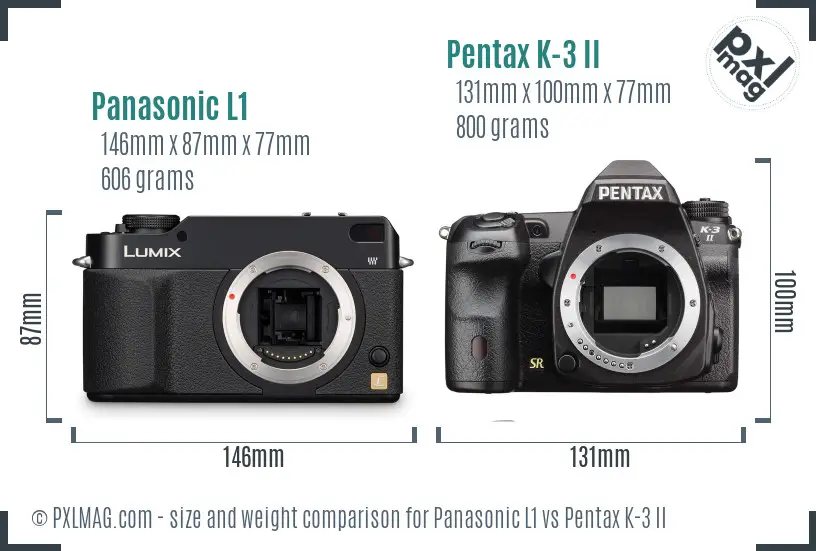 Panasonic L1 vs Pentax K-3 II size comparison