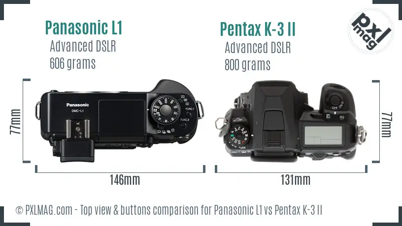 Panasonic L1 vs Pentax K-3 II top view buttons comparison