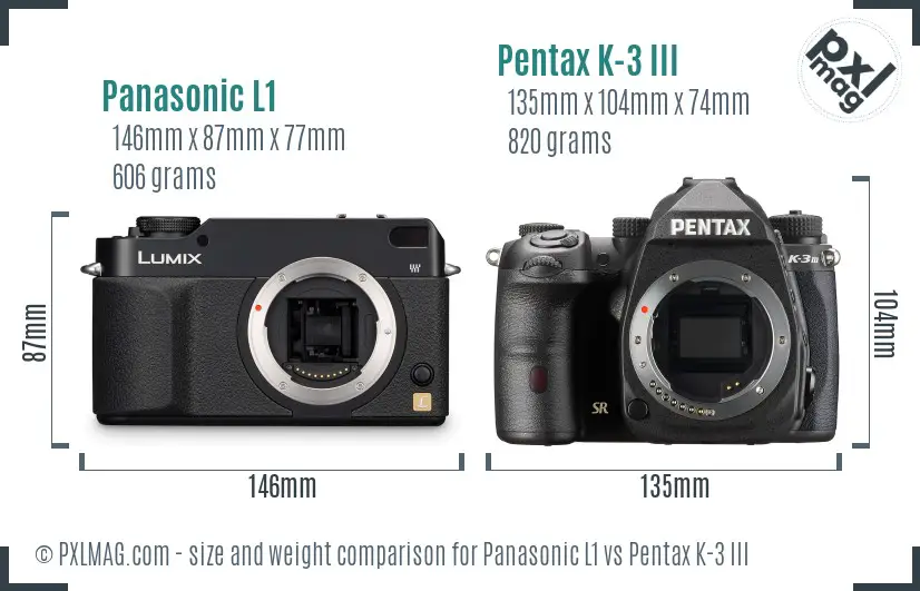 Panasonic L1 vs Pentax K-3 III size comparison