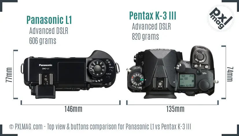 Panasonic L1 vs Pentax K-3 III top view buttons comparison
