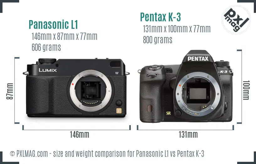 Panasonic L1 vs Pentax K-3 size comparison