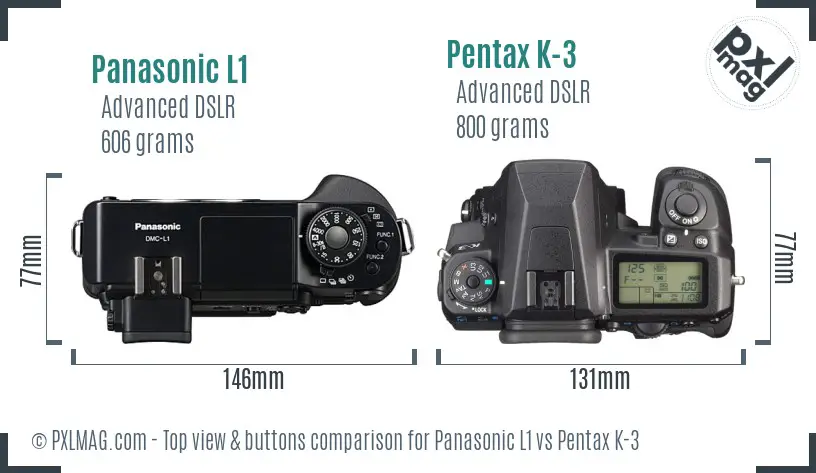 Panasonic L1 vs Pentax K-3 top view buttons comparison