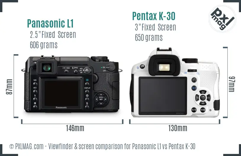 Panasonic L1 vs Pentax K-30 Screen and Viewfinder comparison