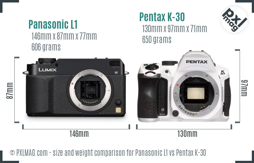 Panasonic L1 vs Pentax K-30 size comparison
