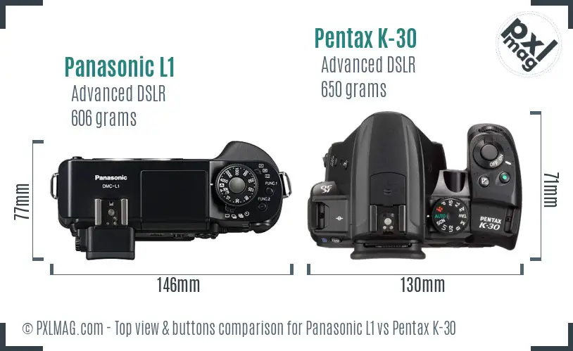 Panasonic L1 vs Pentax K-30 top view buttons comparison