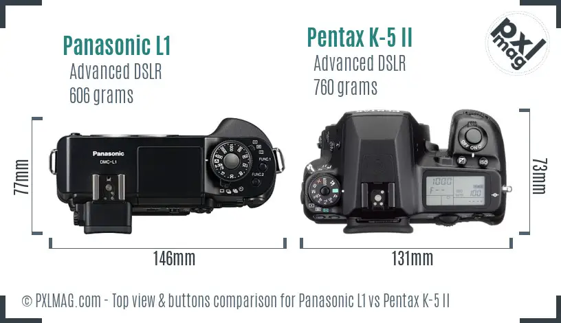 Panasonic L1 vs Pentax K-5 II top view buttons comparison