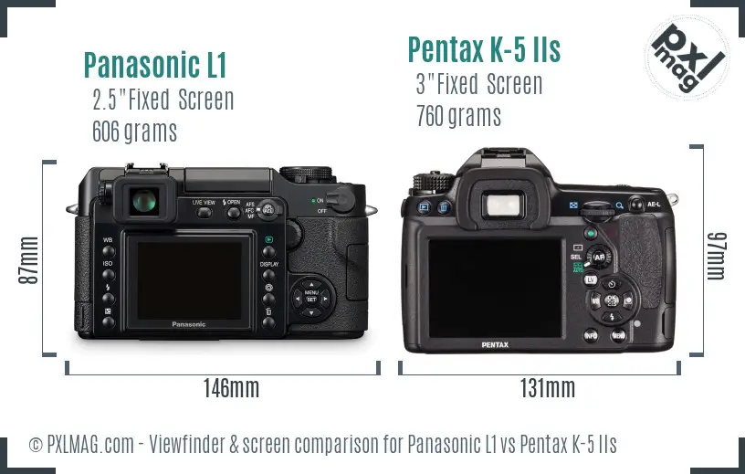 Panasonic L1 vs Pentax K-5 IIs Screen and Viewfinder comparison