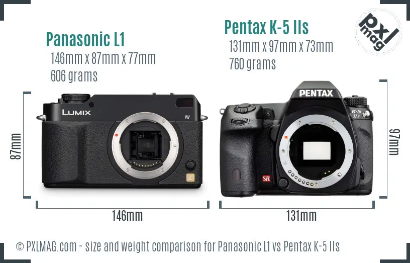 Panasonic L1 vs Pentax K-5 IIs size comparison
