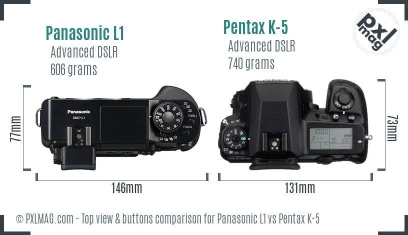 Panasonic L1 vs Pentax K-5 top view buttons comparison