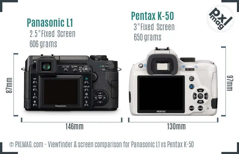 Panasonic L1 vs Pentax K-50 Screen and Viewfinder comparison