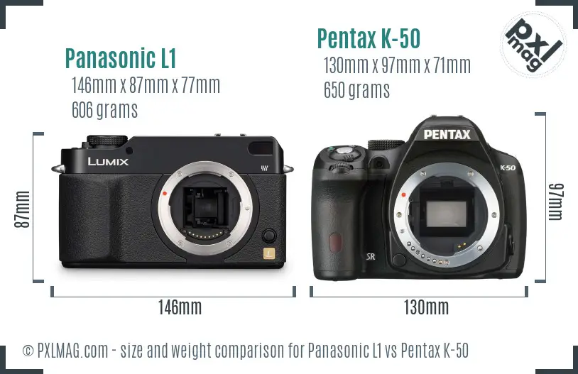 Panasonic L1 vs Pentax K-50 size comparison