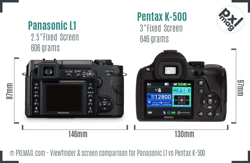 Panasonic L1 vs Pentax K-500 Screen and Viewfinder comparison
