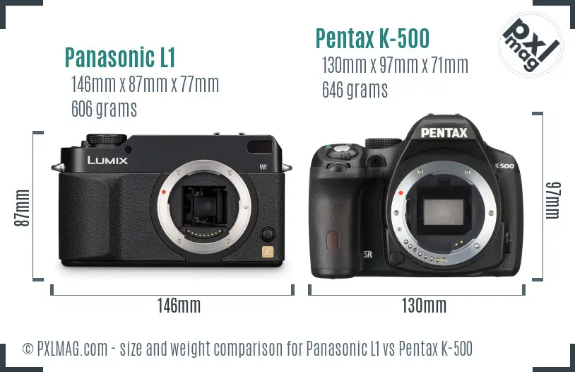 Panasonic L1 vs Pentax K-500 size comparison