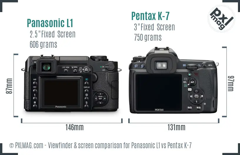 Panasonic L1 vs Pentax K-7 Screen and Viewfinder comparison