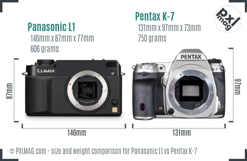 Panasonic L1 vs Pentax K-7 size comparison