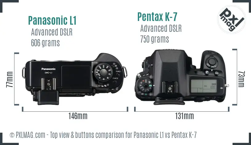 Panasonic L1 vs Pentax K-7 top view buttons comparison