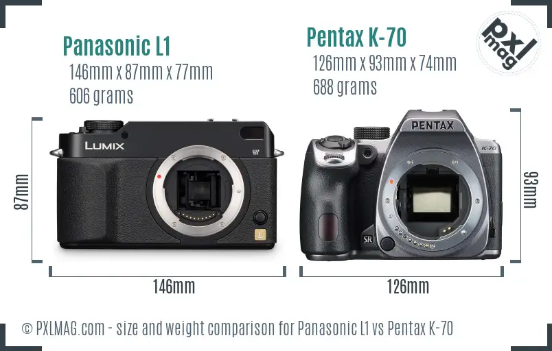 Panasonic L1 vs Pentax K-70 size comparison