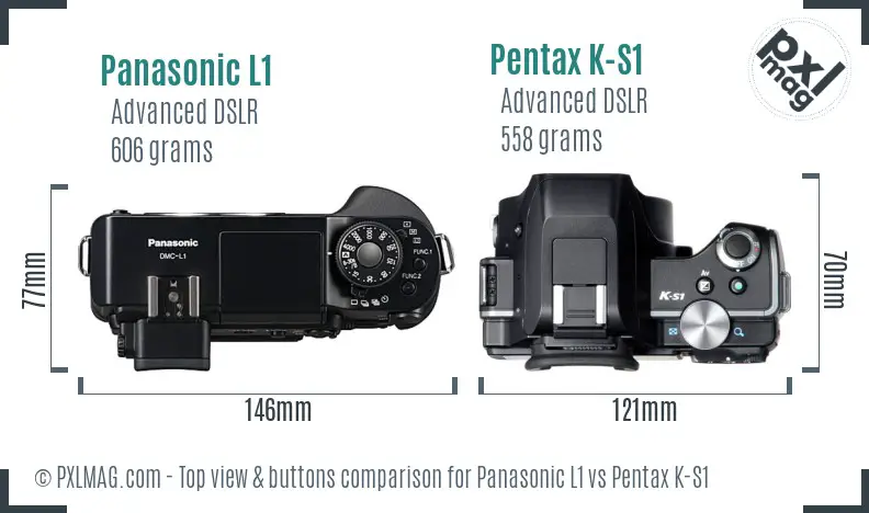 Panasonic L1 vs Pentax K-S1 top view buttons comparison