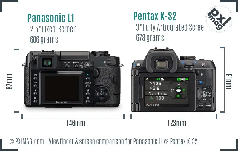 Panasonic L1 vs Pentax K-S2 Screen and Viewfinder comparison