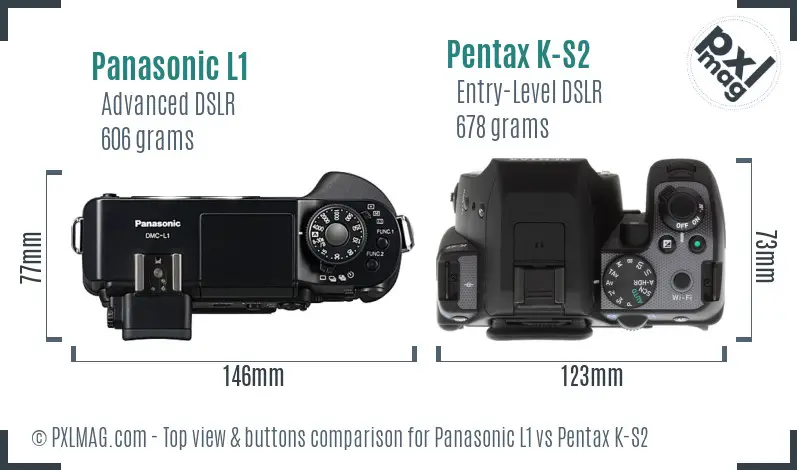Panasonic L1 vs Pentax K-S2 top view buttons comparison