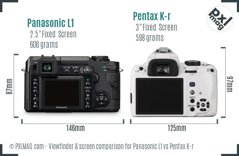 Panasonic L1 vs Pentax K-r Screen and Viewfinder comparison