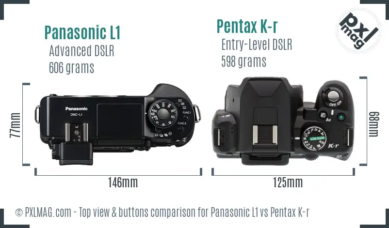 Panasonic L1 vs Pentax K-r top view buttons comparison