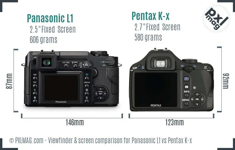Panasonic L1 vs Pentax K-x Screen and Viewfinder comparison