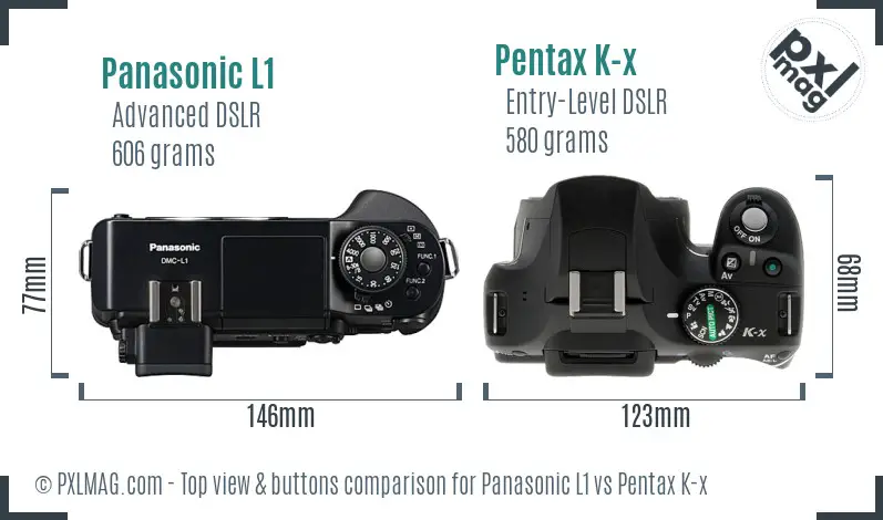 Panasonic L1 vs Pentax K-x top view buttons comparison