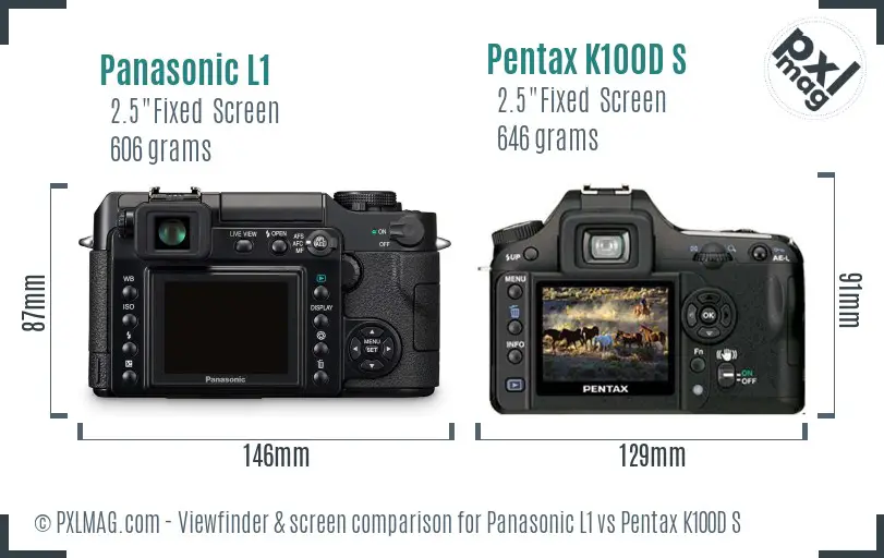 Panasonic L1 vs Pentax K100D S Screen and Viewfinder comparison