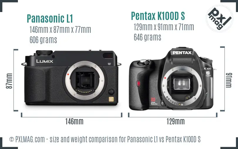 Panasonic L1 vs Pentax K100D S size comparison