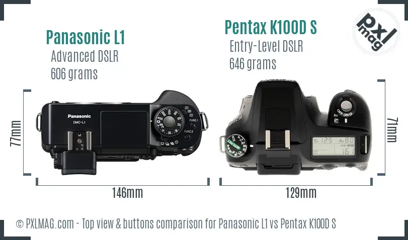 Panasonic L1 vs Pentax K100D S top view buttons comparison