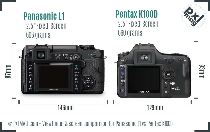 Panasonic L1 vs Pentax K100D Screen and Viewfinder comparison