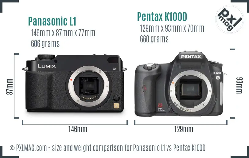 Panasonic L1 vs Pentax K100D size comparison