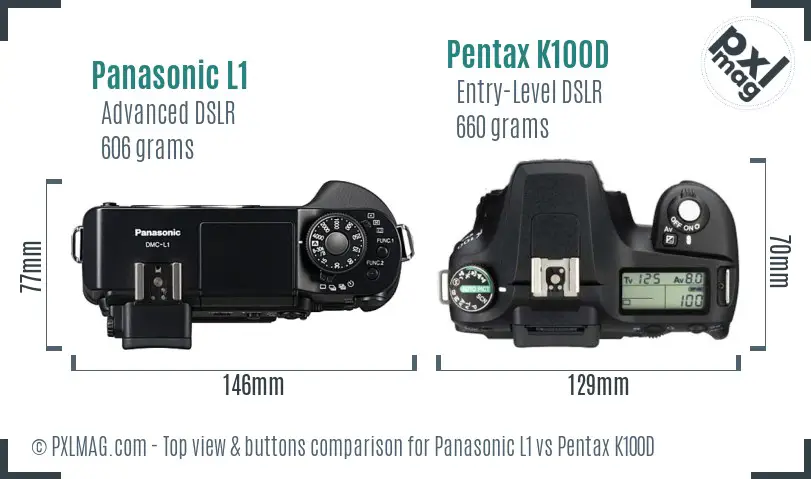 Panasonic L1 vs Pentax K100D top view buttons comparison