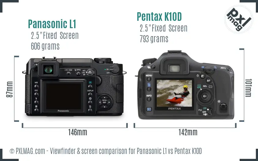 Panasonic L1 vs Pentax K10D Screen and Viewfinder comparison