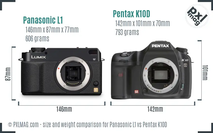 Panasonic L1 vs Pentax K10D size comparison