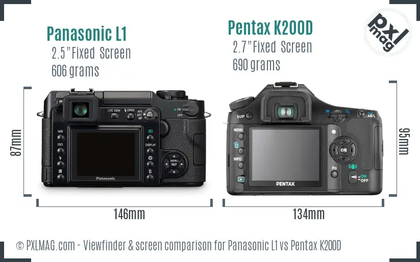 Panasonic L1 vs Pentax K200D Screen and Viewfinder comparison