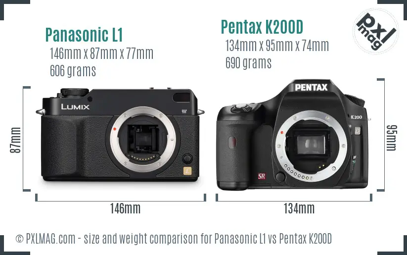 Panasonic L1 vs Pentax K200D size comparison
