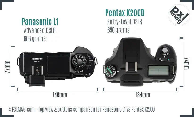 Panasonic L1 vs Pentax K200D top view buttons comparison