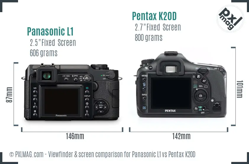 Panasonic L1 vs Pentax K20D Screen and Viewfinder comparison