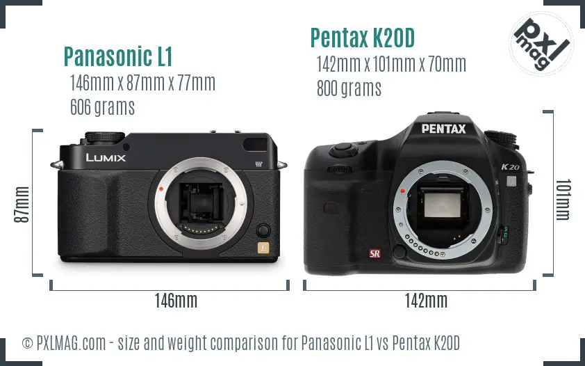 Panasonic L1 vs Pentax K20D size comparison