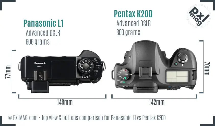 Panasonic L1 vs Pentax K20D top view buttons comparison