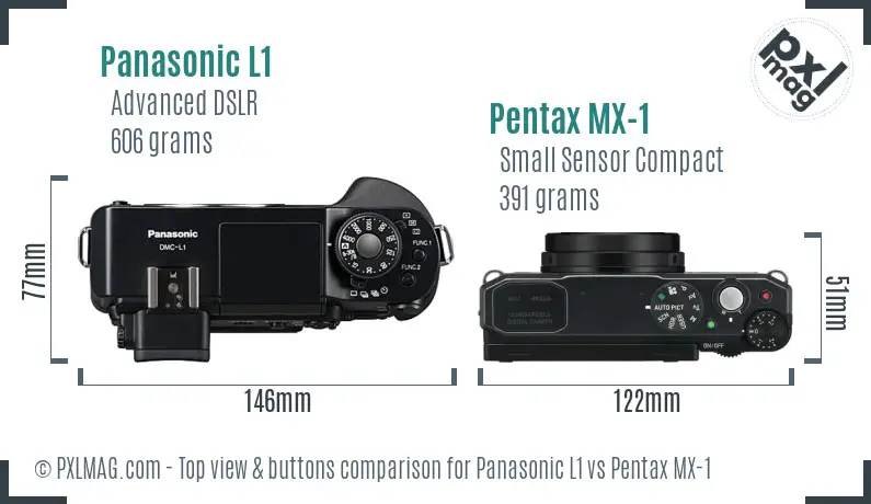Panasonic L1 vs Pentax MX-1 top view buttons comparison