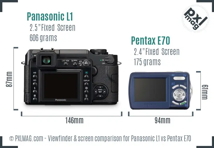 Panasonic L1 vs Pentax E70 Screen and Viewfinder comparison