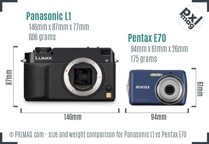 Panasonic L1 vs Pentax E70 size comparison