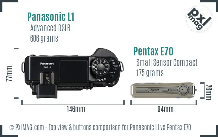 Panasonic L1 vs Pentax E70 top view buttons comparison