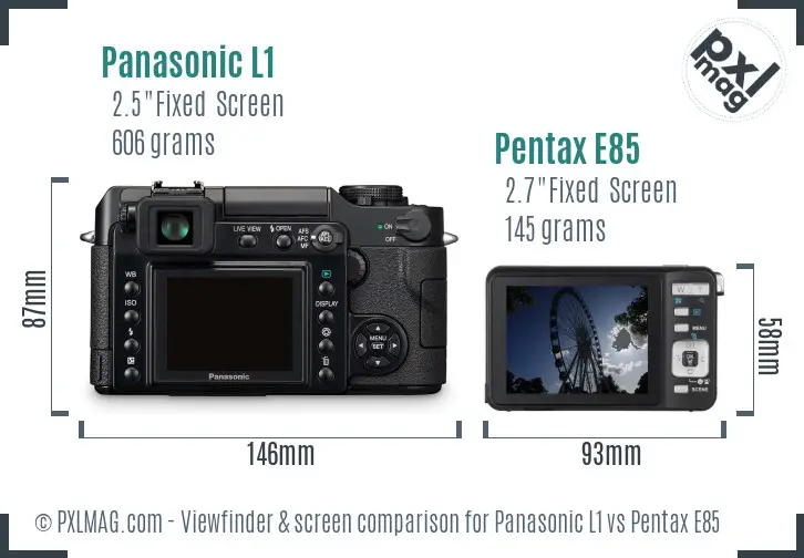 Panasonic L1 vs Pentax E85 Screen and Viewfinder comparison